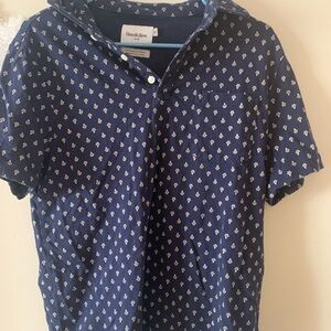 Goodfellow & Co Navy Short Sleeve Polo with White Geometric Print